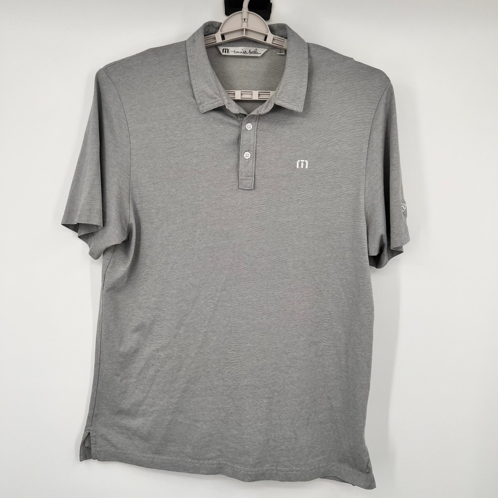 TravisMathew Mens Grey Micro Stripe Pima Cotton Blend Golf Polo‎ Shirt Large